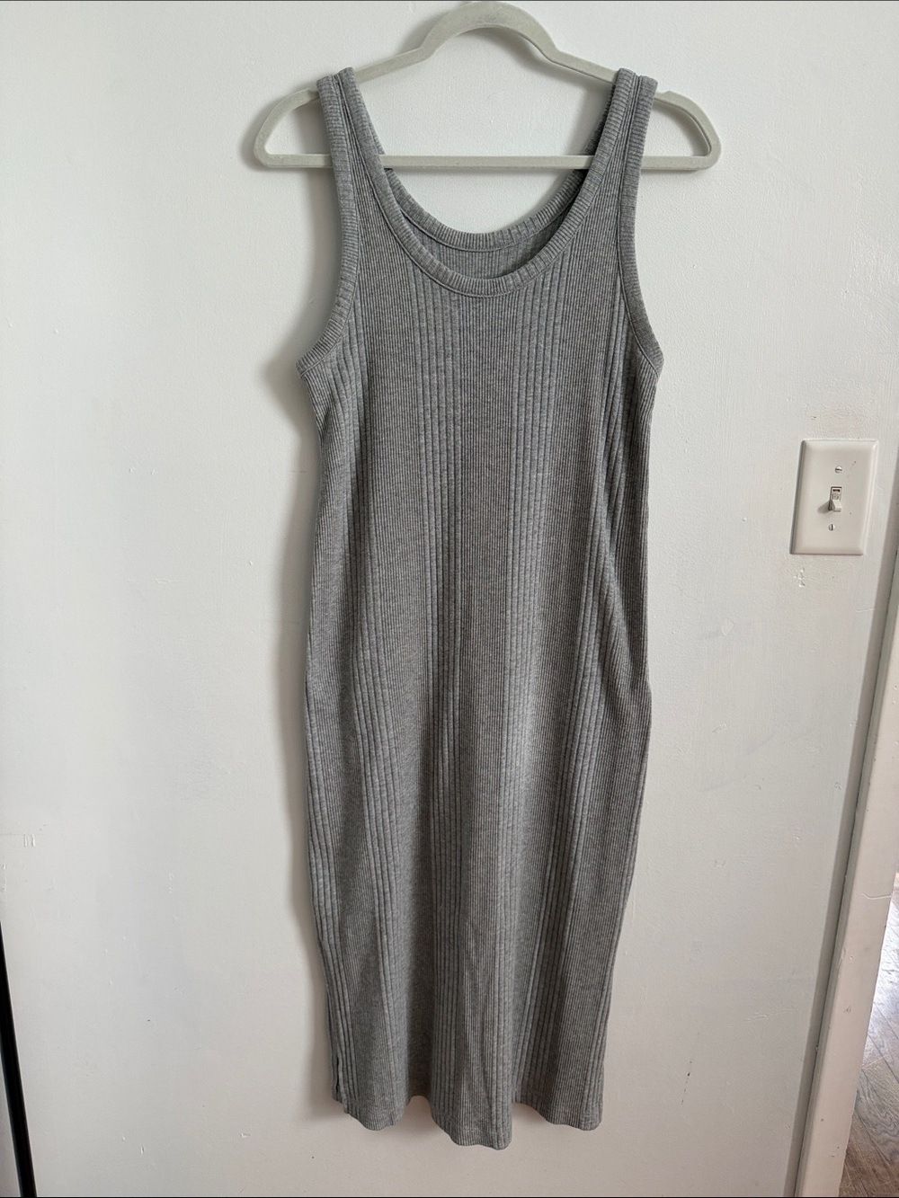 Ribbed Tank Midi Dress in Gray